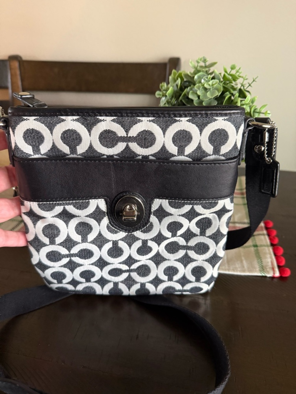 Coach Black and White Signature Crossbody Bag